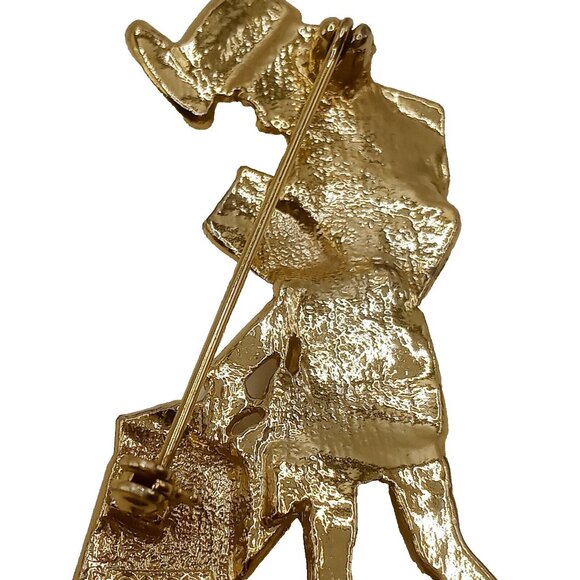 Vintage AJC Brooch Shopping Woman Walking Dog Gold Tone Lapel Pin - Picture 6 of 10